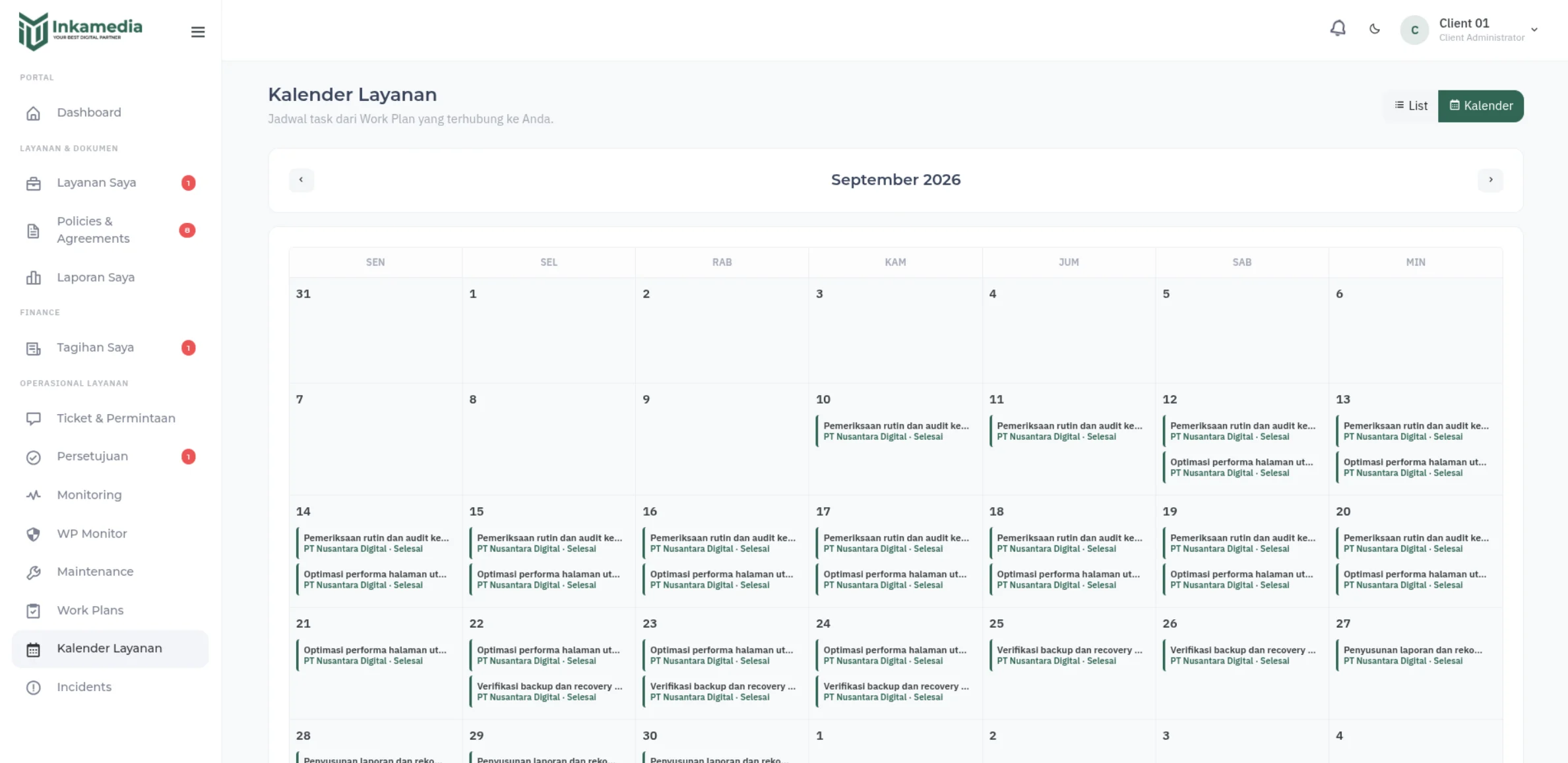 Kalender Layanan